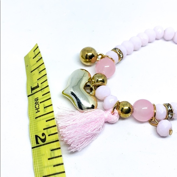 Pastel Pink Tassel Gold Heart Charm Bracelet - Picture 4 of 4
